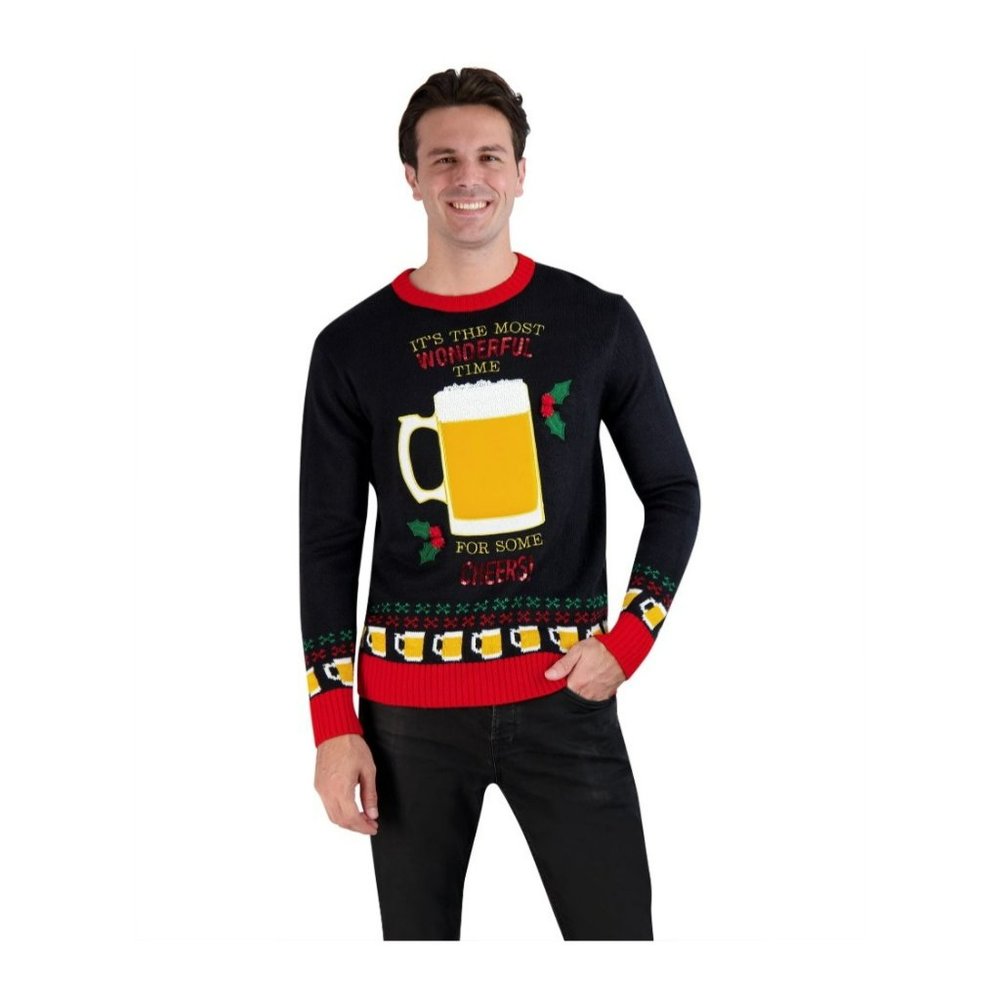 Holiday Hype Men's Festive Ugly Christmas Holiday Party Pull Over Sweater Drink